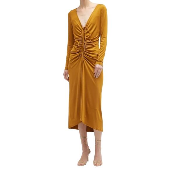 Veronica Beard Dress Gilbert Ruched v neck midi gold size 8 - Picture 1 of 8